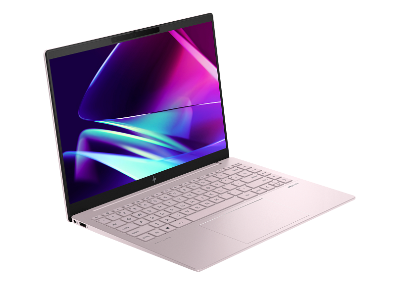 24C1 HP Pavilion Plus 14 inch Laptop PC TranquilPink NT 5MP IRCam nonFPR Premium background CoreSet FrontRight Wh M1574081 12565