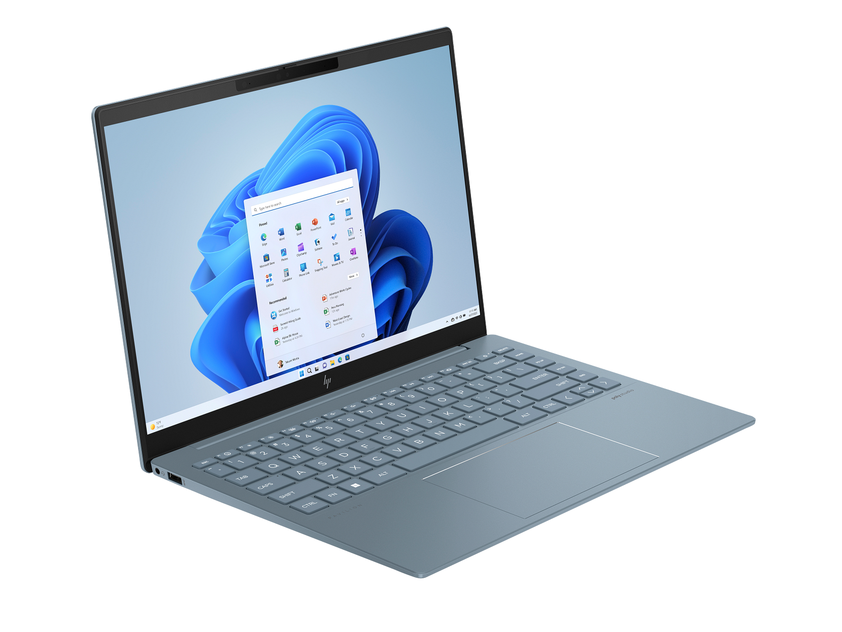 24C1 Pavilion Oski 14 Moonlight Blue NT 5MP IR Cam nonFPR Win11 Core Set FrontRight WhiteBG M1548377 12488